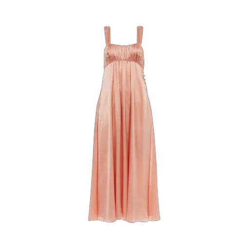 Sleeveless Ruched Long Dress In Silk Satin