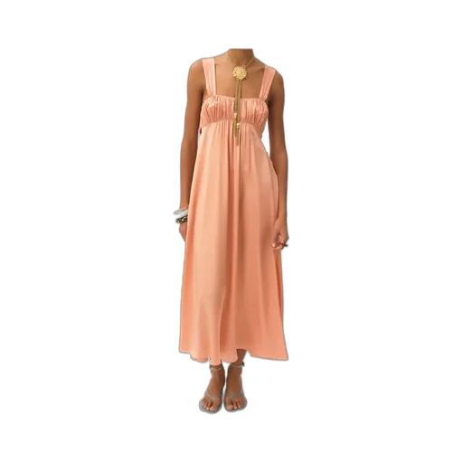 Sleeveless Ruched Long Dress In Silk Satin