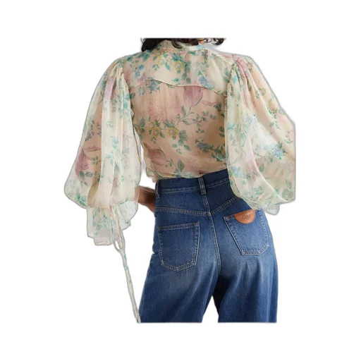 Allover Floral Print Puff Sleeved Blouse
