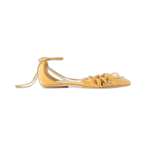 Ruched Embellished Pointed-Toe Ballet Flats