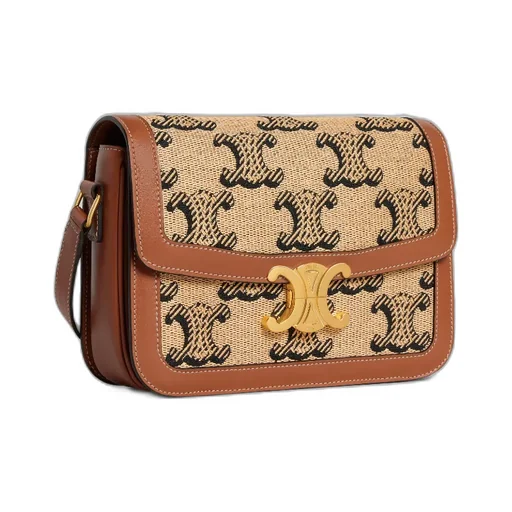 Classique Triomphe Bag In Raffia Jacquard Triomphe And Calfskin