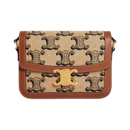 Classique Triomphe Bag In Raffia Jacquard Triomphe And Calfskin