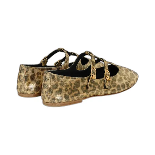 Les Ballerines Celine Babies In Leopard Printed Laminated Fabric