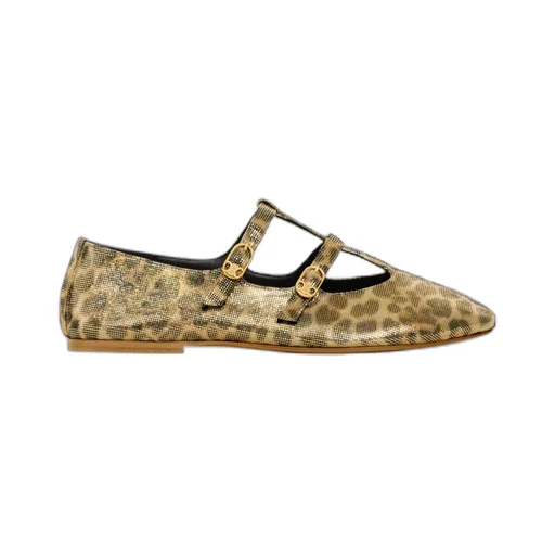 Les Ballerines Celine Babies In Leopard Printed Laminated Fabric