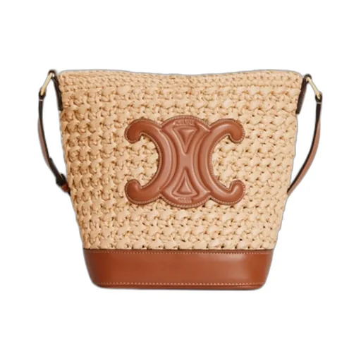 Small Bucket Cuir Triomphe In Raffia And Calfskin