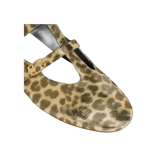 Les Ballerines Celine Babies In Leopard Printed Laminated Fabric