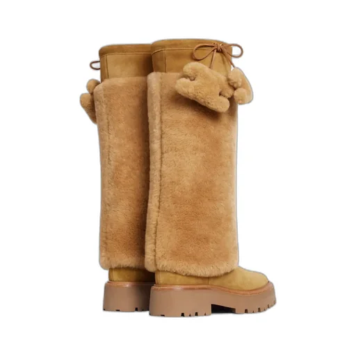 Bulky High Boot With Triomphe Tassels In Shearling And Suede Calfskin