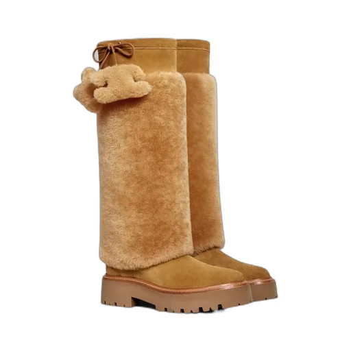 Bulky High Boot With Triomphe Tassels In Shearling And Suede Calfskin