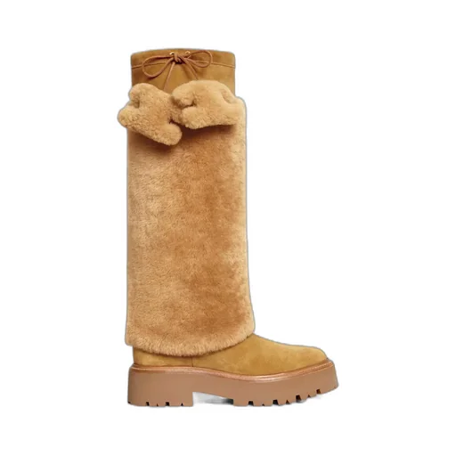 Bulky High Boot With Triomphe Tassels In Shearling And Suede Calfskin