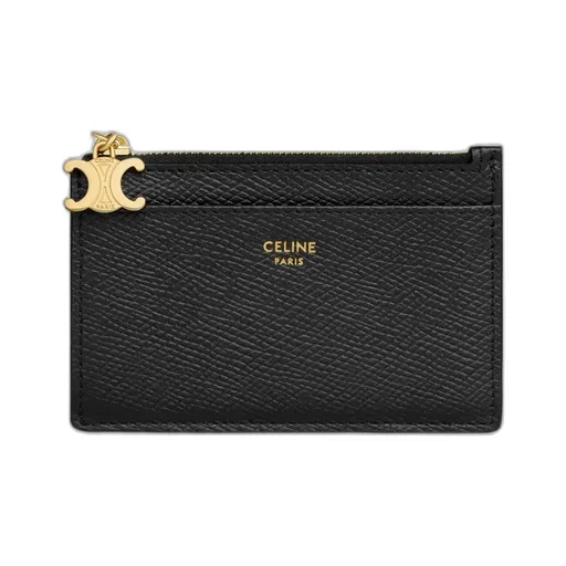 Zipped Card Holder Triomphe Charms In Grained Calfskin
