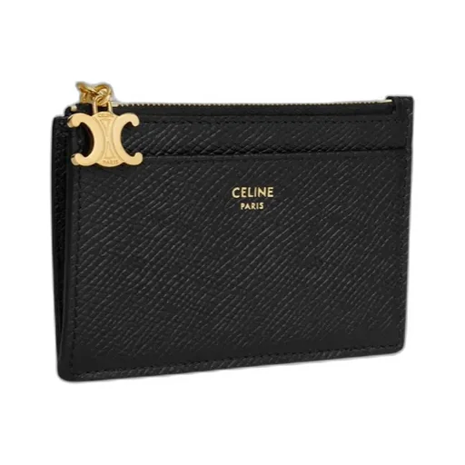 Zipped Card Holder Triomphe Charms In Grained Calfskin