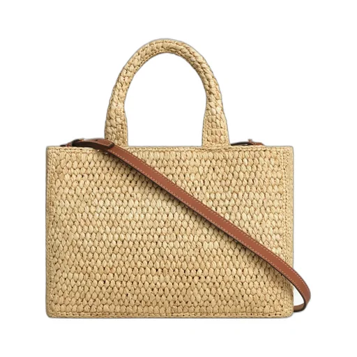 Small Cabas Thais In Raffia And Calfskin
