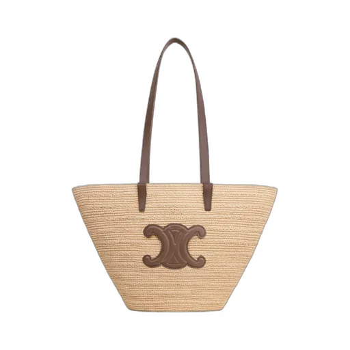 Medium Supple Celine Classic Panier In Raffia And Calfskin