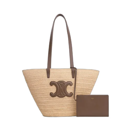 Medium Supple Celine Classic Panier In Raffia And Calfskin