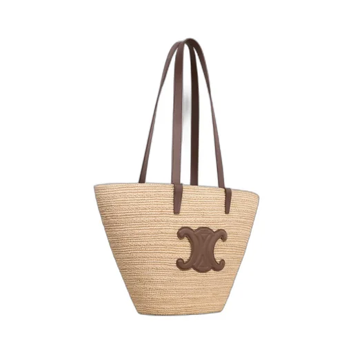 Medium Supple Celine Classic Panier In Raffia And Calfskin