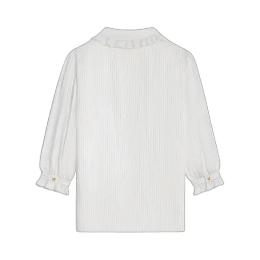 Blouse With Frilled Claudine Collar In Striped Silk