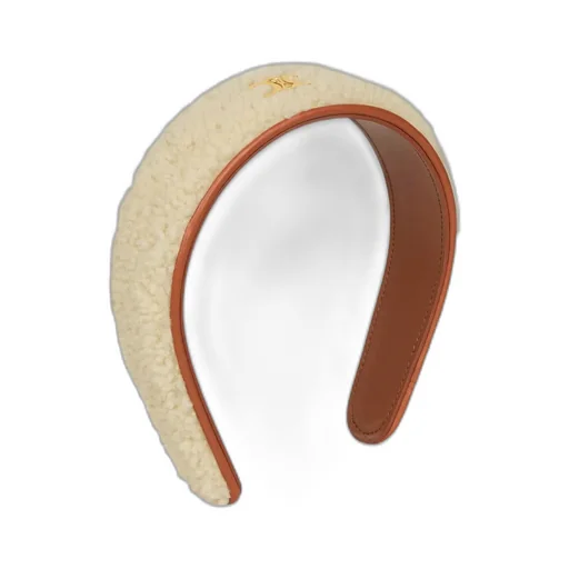 Triomphe Headband In Shearling, Calfskin And Brass With Gold Finish