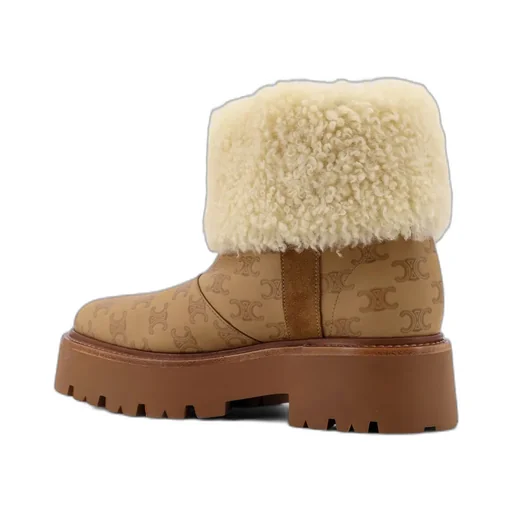 Bulky Cropped Triomphe Boot In Suede Stamped Calfskin And Shearling