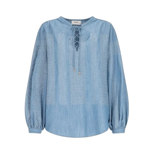 Embroidered Romy Blouse In Chambray Cotton