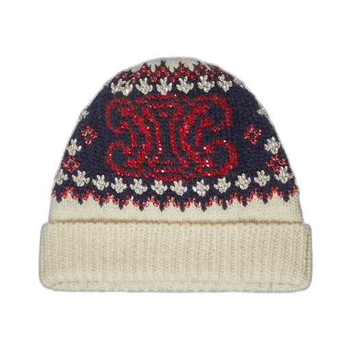 Embroidered Beanie In Fair Isle Wool