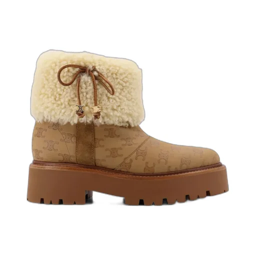 Bulky Cropped Triomphe Boot In Suede Stamped Calfskin And Shearling
