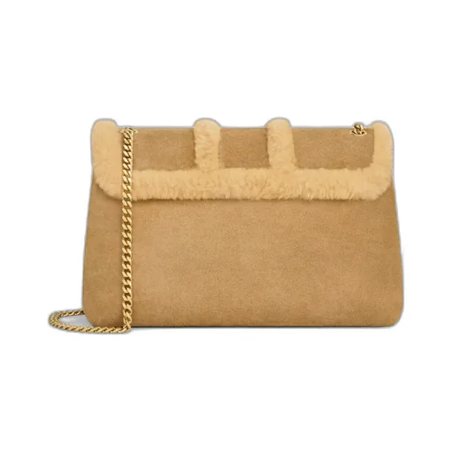 Large Celine Victoire Bag In Suede Calfskin And Shearling