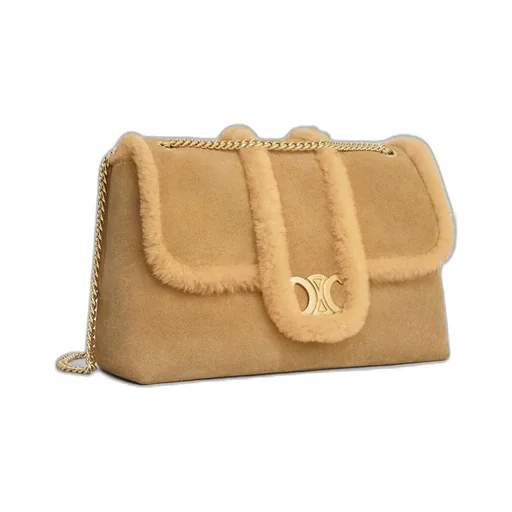 Large Celine Victoire Bag In Suede Calfskin And Shearling