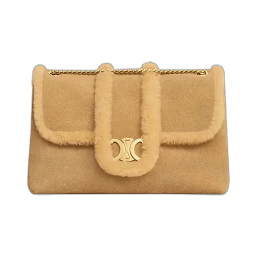 Large Celine Victoire Bag In Suede Calfskin And Shearling