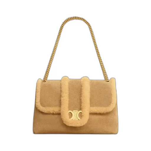 Large Celine Victoire Bag In Suede Calfskin And Shearling