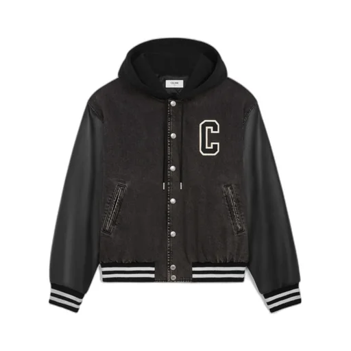 Loose Celine Teddy Jacket In Charcoal Wash Denim