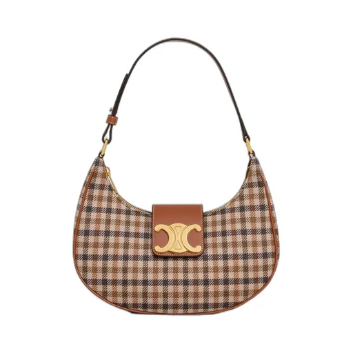 Medium Ava Triomphe Bag In Tartan Textile And Calfskin