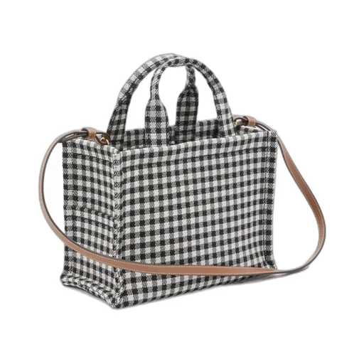 Small Cabas Thais In Vichy Textile And Calfskin