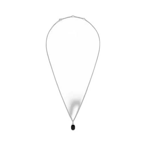 Bevelled Necklace In Onyx And Sterling Silver With Rhodium Finish