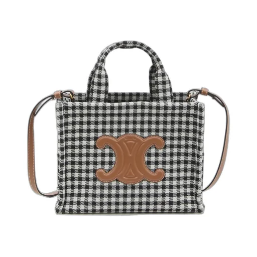 Small Cabas Thais In Vichy Textile And Calfskin