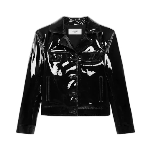 Straight Blouson Jacket In Patent Lambskin Leather