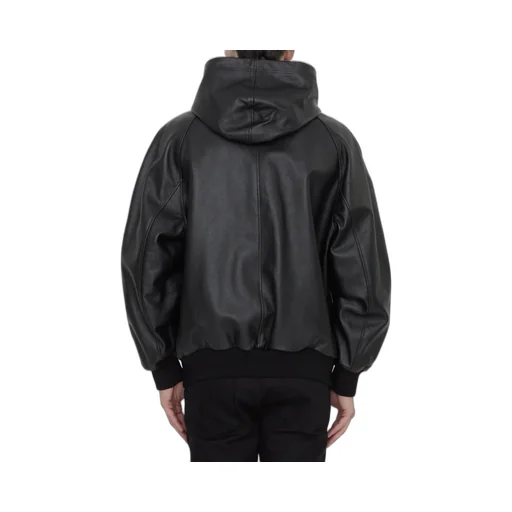 Leather Varsity Jacket With Hood