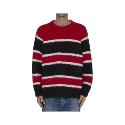 Oversized Crew Neck Sweater In Brushed Striped Cotton