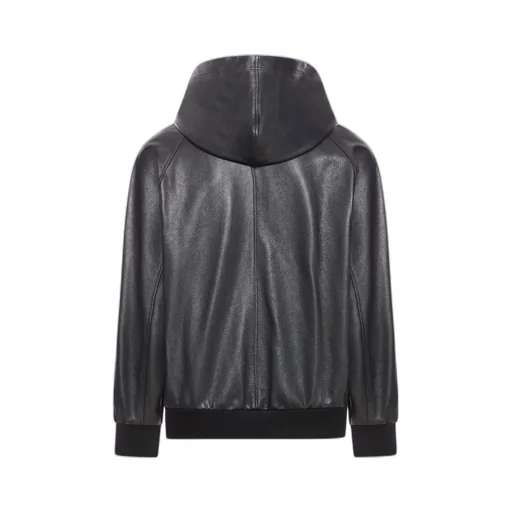 Leather Varsity Jacket With Hood