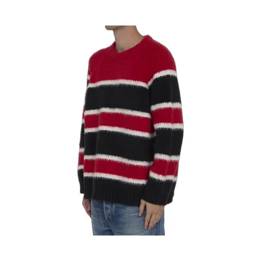 Oversized Crew Neck Sweater In Brushed Striped Cotton