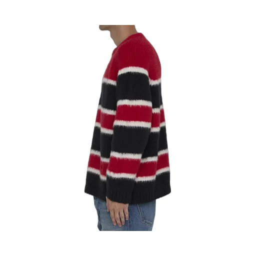 Oversized Crew Neck Sweater In Brushed Striped Cotton