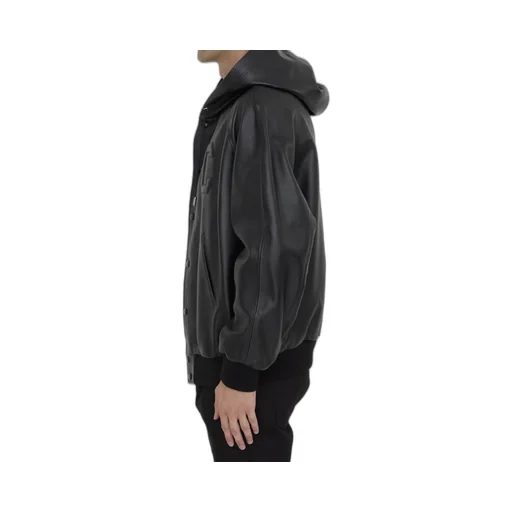 Leather Varsity Jacket With Hood