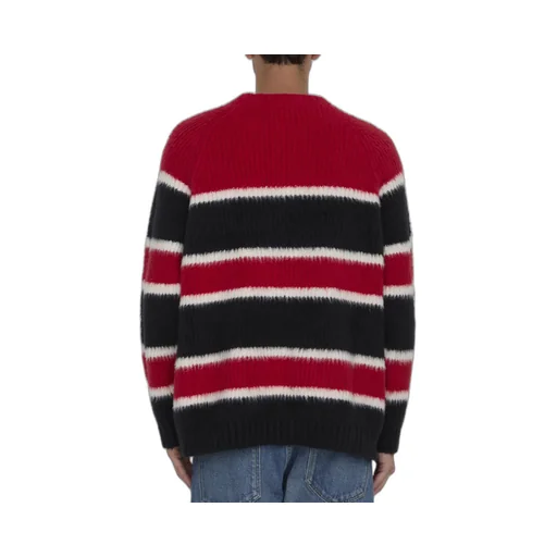 Oversized Crew Neck Sweater In Brushed Striped Cotton