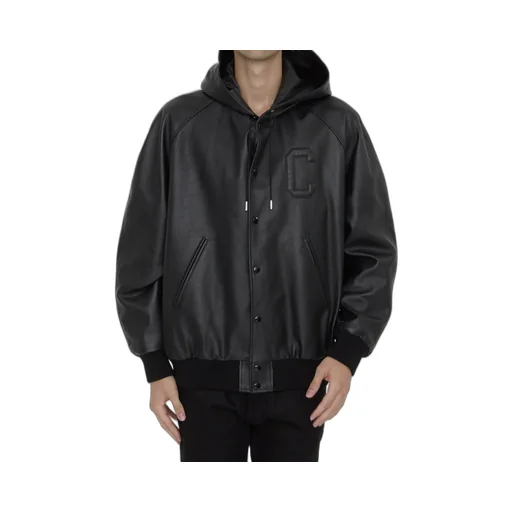 Leather Varsity Jacket With Hood