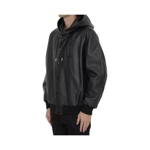 Leather Varsity Jacket With Hood