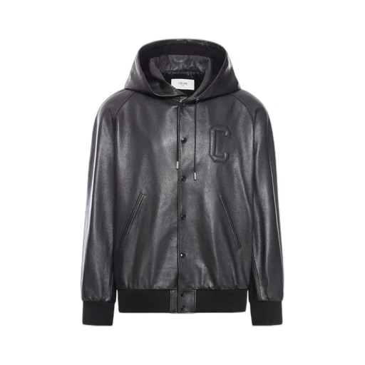 Leather Varsity Jacket With Hood