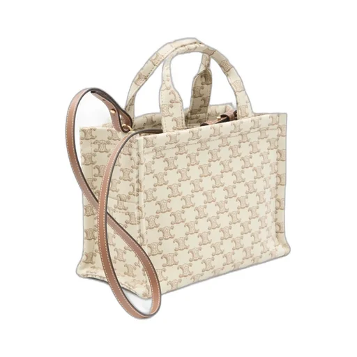 Small Cabas Thais In Textile With Triomphe Canvas Print And Calfskin