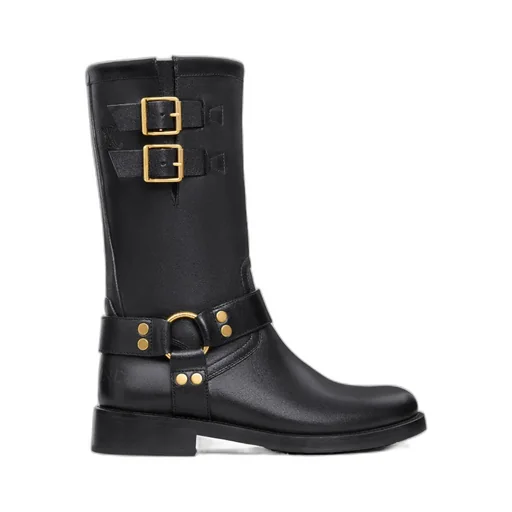 Biker Mid Boot With Harness In Calfskin - Vegetal Tanning