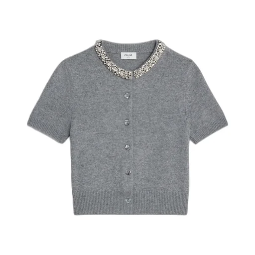 Embroidered Cropped Cardigan In Cashmere