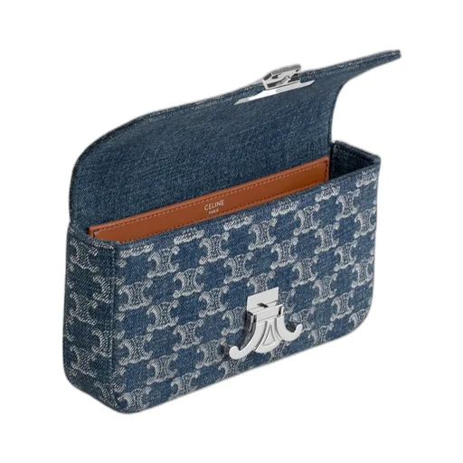 Chain Shoulder Bag Claude In Denim With Triomphe All-Over
