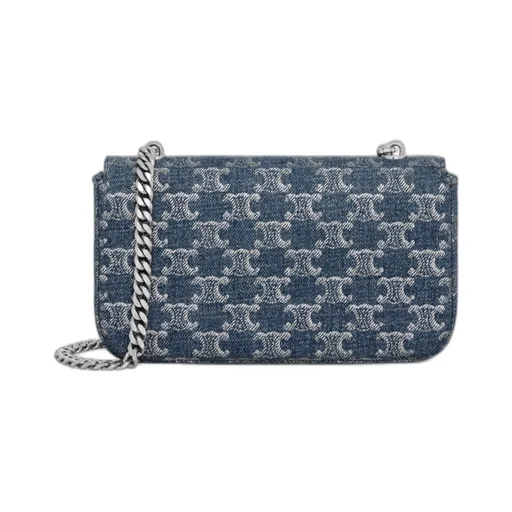 Chain Shoulder Bag Claude In Denim With Triomphe All-Over